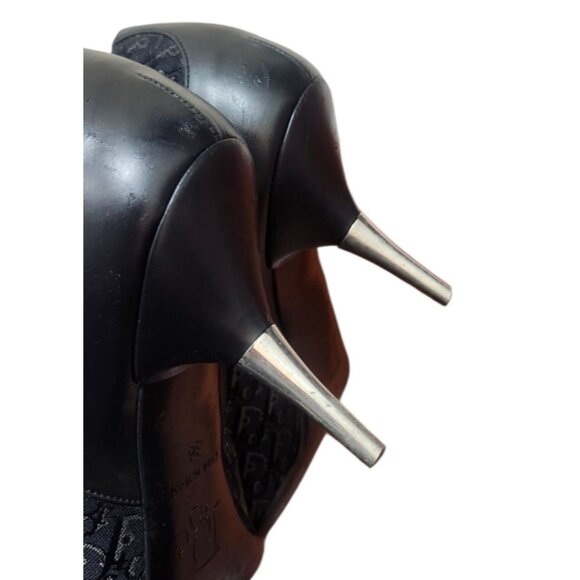 Christian Dior Monogram Heels 36 Black Logo Canvas Leather Pointed Toe Pumps - Picture 10 of 14